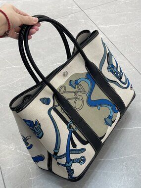 Luxe Togo Leather & Canvas Tote - 36cm